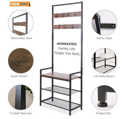 HOMEKOKO Coat Rack Shoe Bench