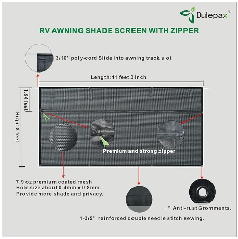Dulepax RV Awning Shade Screen with Zipper