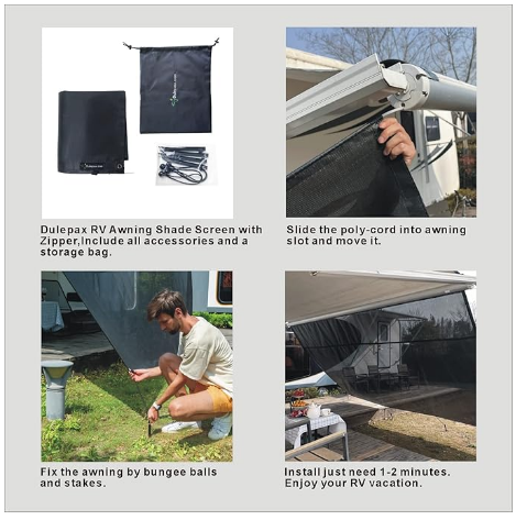 Dulepax RV Awning Shade Screen with Zipper