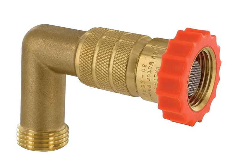 Valterra Brass Water Regulator with 90 degree hose saver