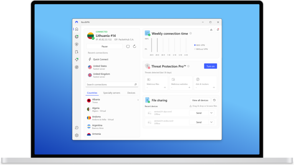 NordVPN windows-laptop-connected-us